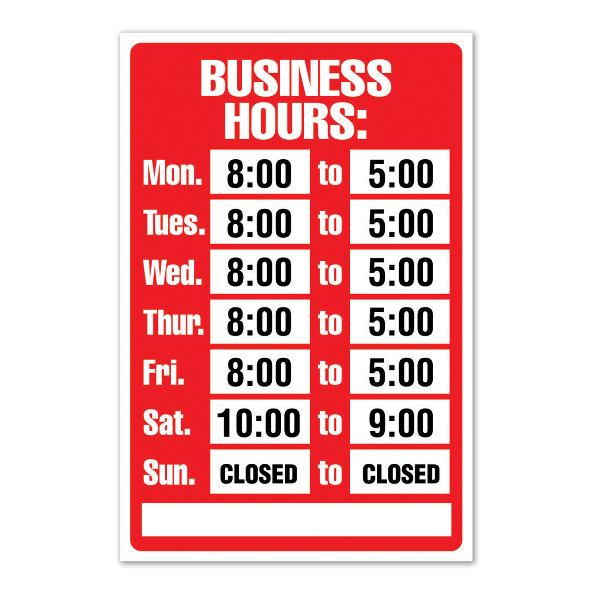 BUSINESS HOURS, Red/White - Static Cling Kit - 098071